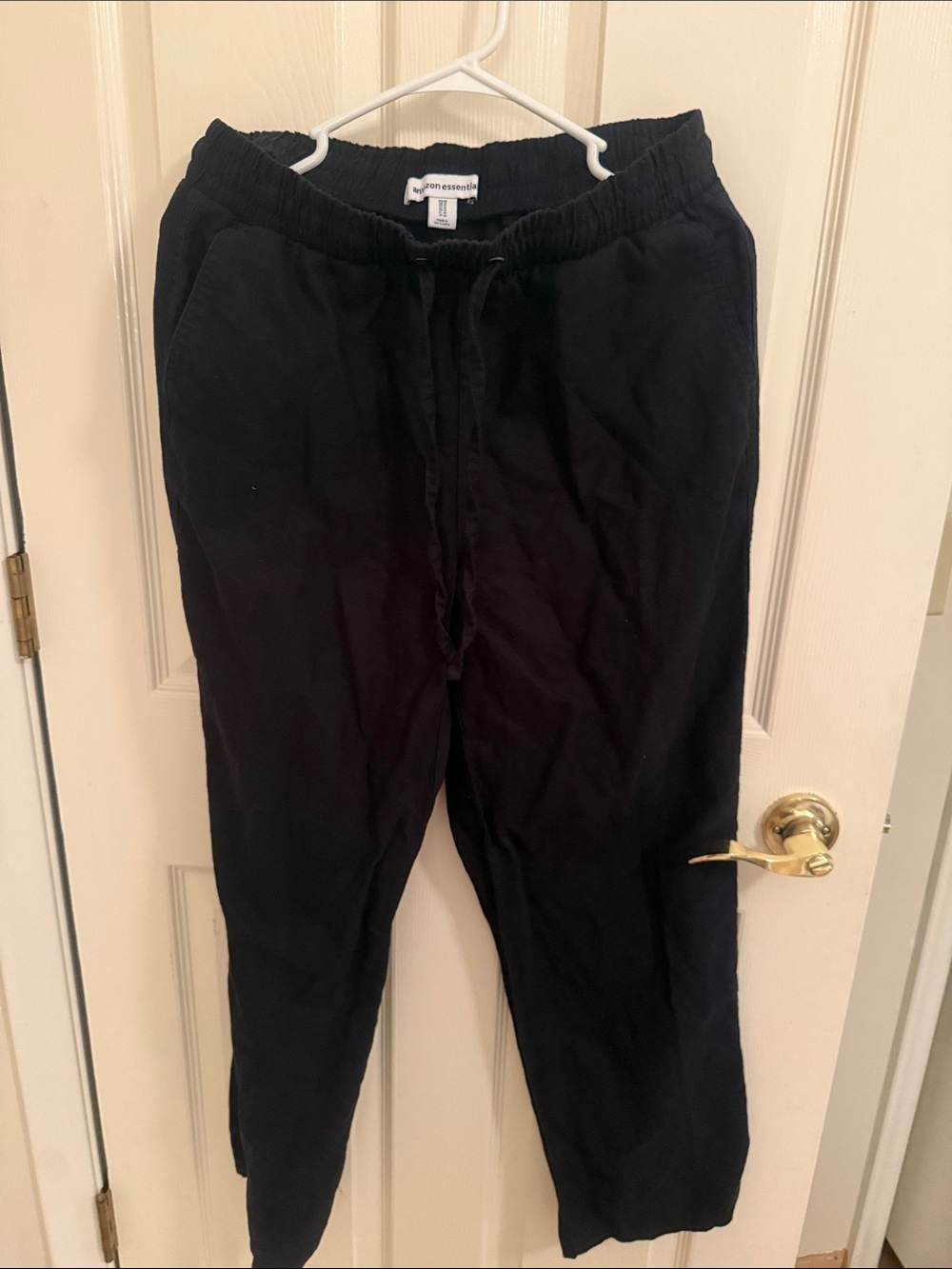 Black Drawstring Linen Womens Pants